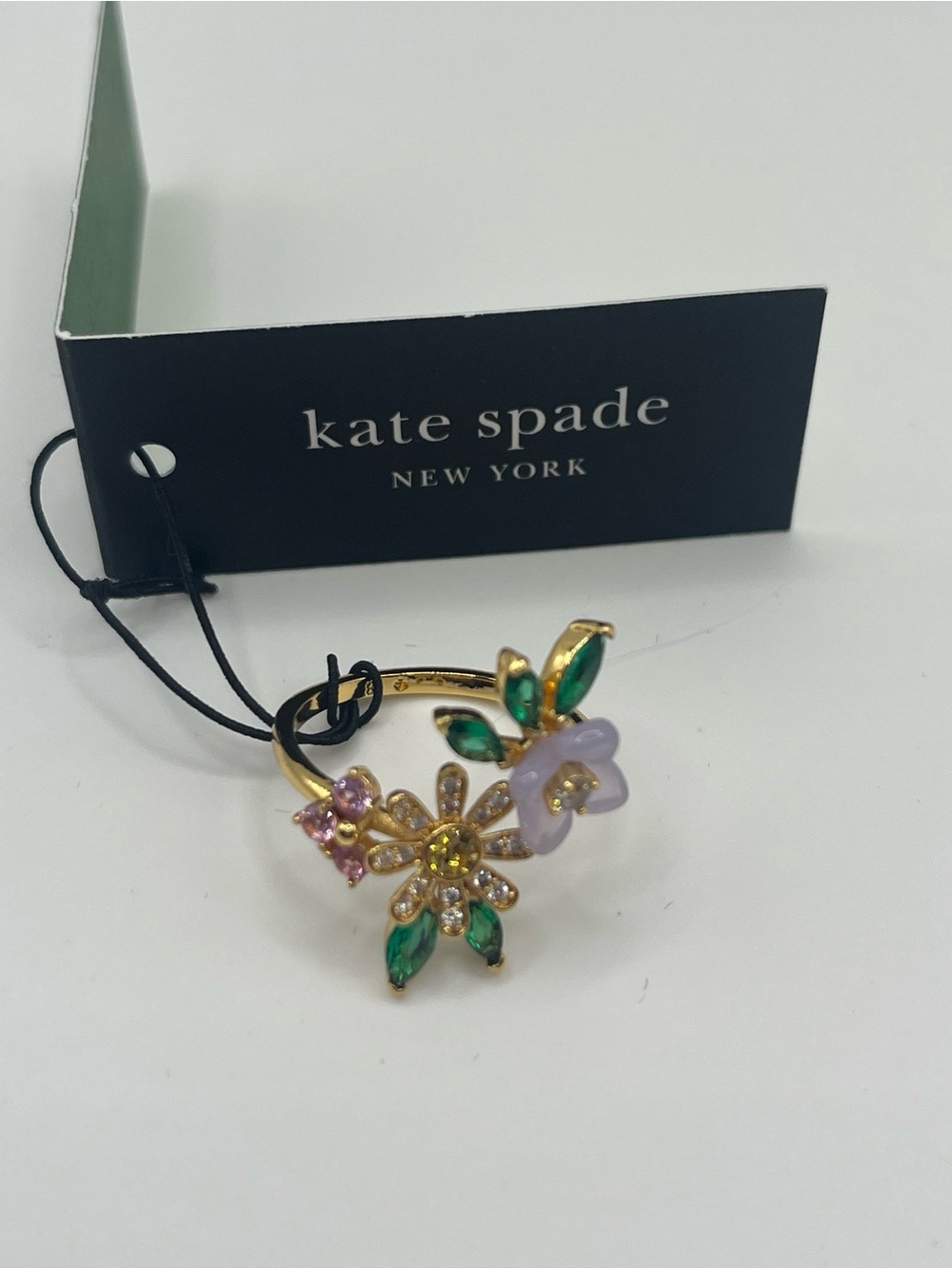 Kate Spade Bursting Blooms Floral Crystal Statement Ring NWT Size 8